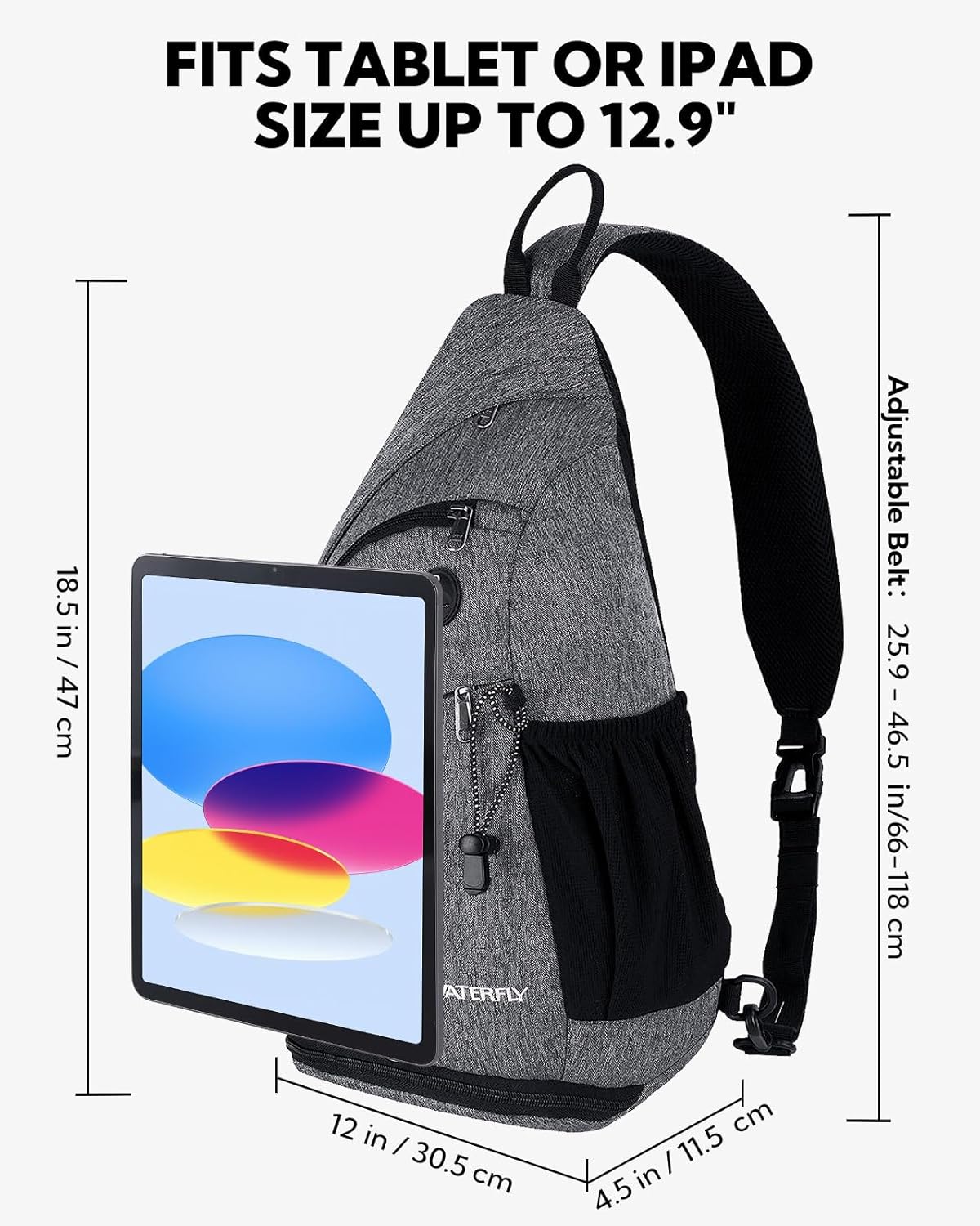 WATERFLY Large Crossbody Sling Bag: Over Shoulder Backpack Daypack Casual Cross Chest Side Pack