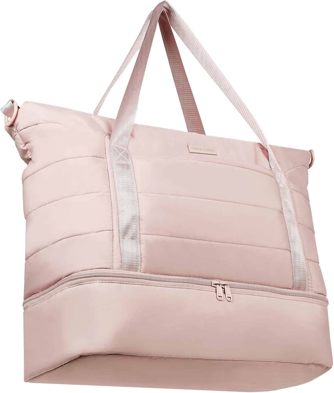 NISHEL Double-layer Weekender Bags for Women, Personal Item Duffle Bag with Shoes Compartment, Large Capacity Travel Bag, Overnight Luggage Bag with Pocket, Pink