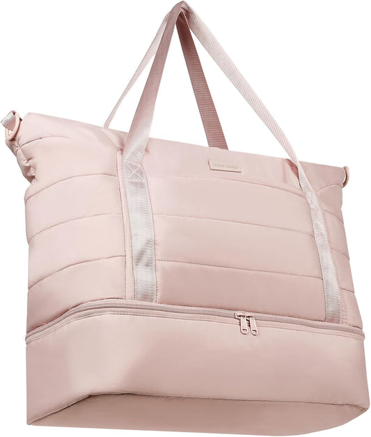 NISHEL Double-layer Weekender Bags for Women, Personal Item Duffle Bag with Shoes Compartment, Large Capacity Travel Bag, Overnight Luggage Bag with Pocket, Pink