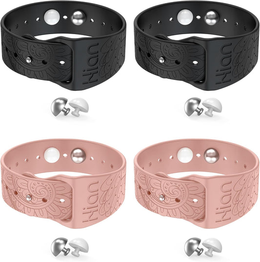 Hion Motion Sickness Bracelets Sea Sickness Wristbands for Motion Sickness/Morning Sickness/Pregnancy Nausea Anti Nausea Wristband Acupressure Nausea Bands Motion Sickness Bands（2Pairs-Black+Pink