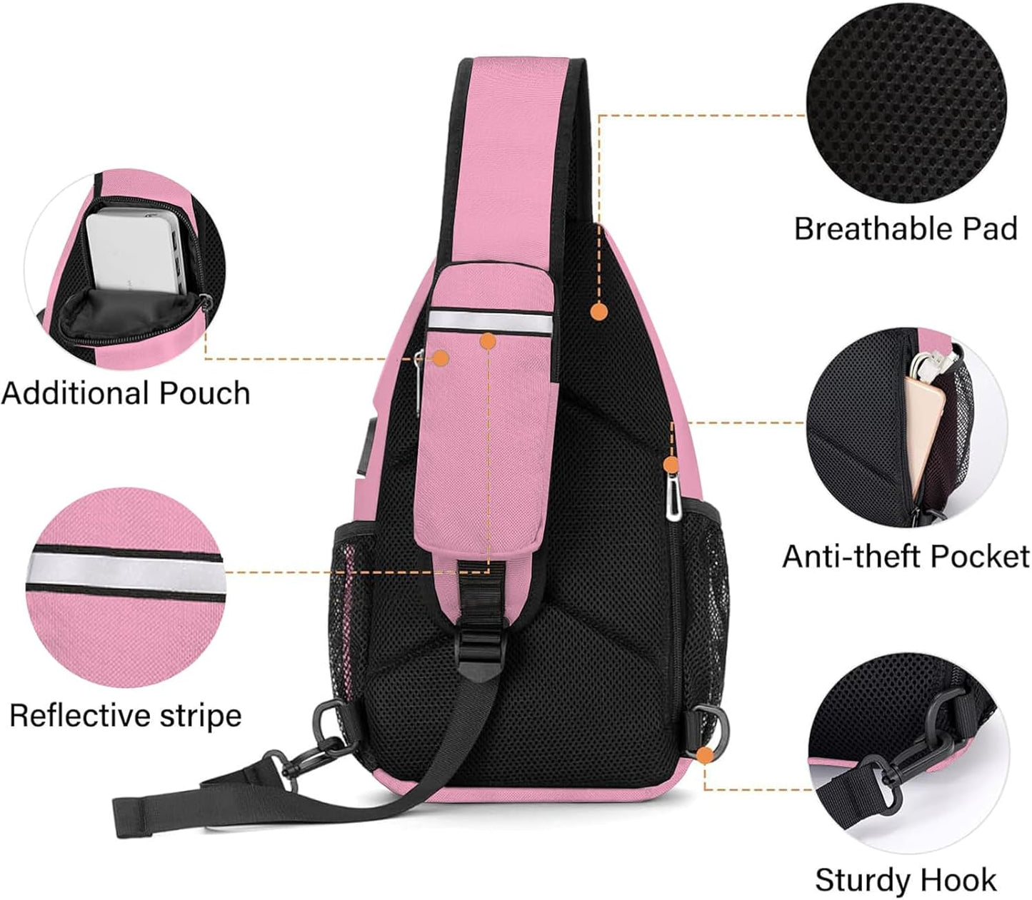 MOSISO Sling Backpack Bag, Crossbody Shoulder Bag Travel Hiking Daypack Chest Bag with Front Square Pocket&USB Charging Port