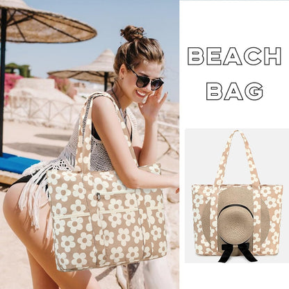 LEDAOU Beach Bags for Women, Beach Bags Waterproof Sandproof, Packable Beach Tote Bag with Zipper Travel Sports
