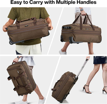 Hanke Expandable Carry On Luggage Suitcases with Wheels Foldable Duffle Bag for Travel Carry On suitcase Weekend Bag for Women Men（Coffee）