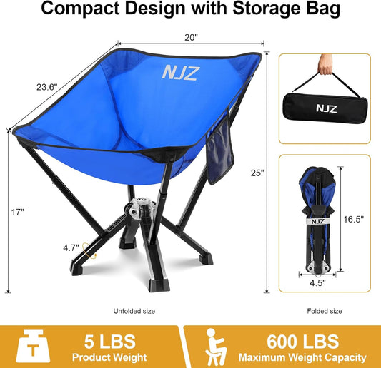 Camping Chairs for Adults - 600 LBS Capacity Rugged Outdoor Folding Chair, Compact Foldable Chair with Quick Setup & Carry Bag - Portable Camping Chair for Picnic, Fishing, Backyard - Blue
