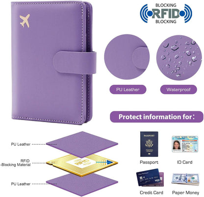Melsbrinna Premium Leather Passport Holder Covers Case, Waterproof Rfid Blocking Travel Wallet Passport Holder with Pen Holder, Cute Passport Book for Women/Men
