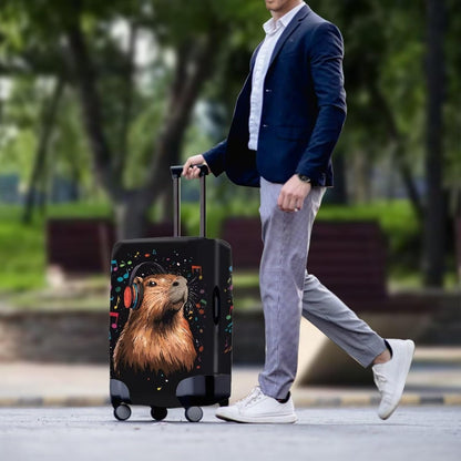 Capybara Luggage Cover Fits 26-29 Inch Luggage Anti-Scratch Spandex Zipper Suitcase Cover Protector Washable Stretchable Travel Baggage Case Cute Travel Essential, Music Note, Size L