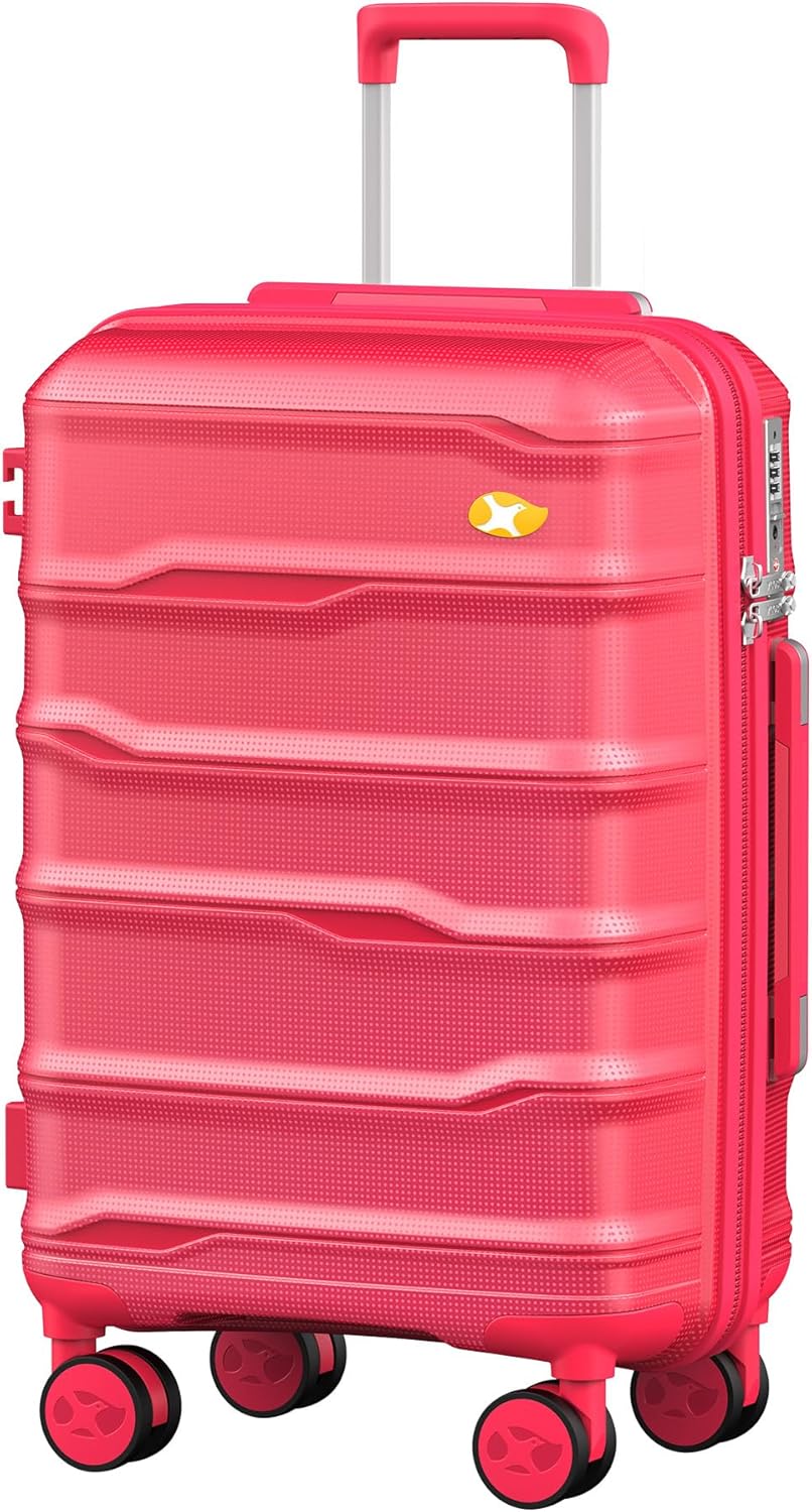 Carry On Luggage 22x14x9 Airline Approved, Hard Shell Suitcase with Spinner Wheels, PP Lightweight Luggages with TSA Lock, Carry-On Suitcases 20 Inch, Red