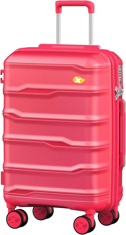 Carry On Luggage 22x14x9 Airline Approved, Hard Shell Suitcase with Spinner Wheels, PP Lightweight Luggages with TSA Lock, Carry-On Suitcases 20 Inch, Red
