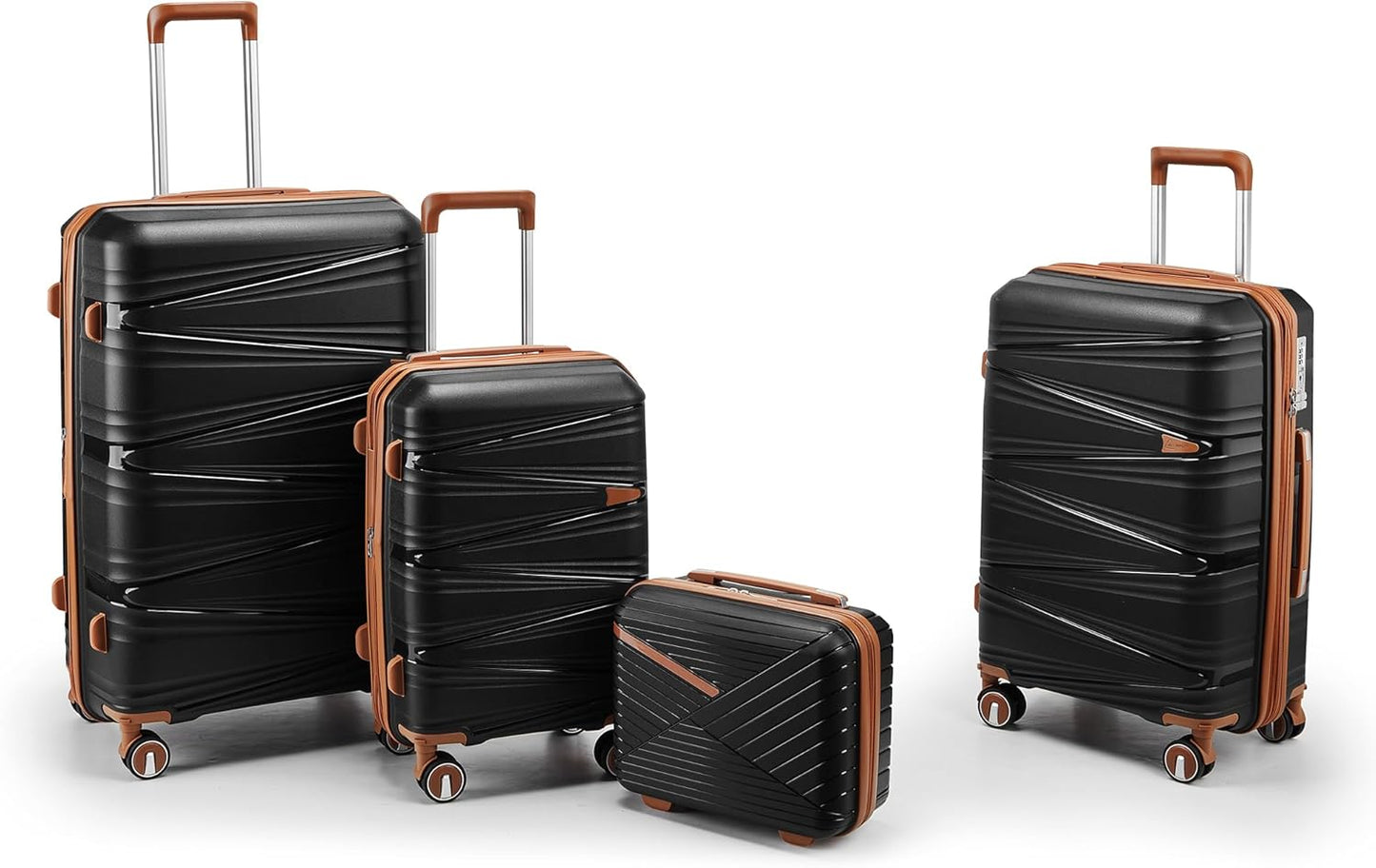 4-Piece Expandable Hardshell Luggage Set with TSA Lock (14/20/24/28) - Lightweight PP Suitcases, 360° Silent Spinner Wheels and Durable 100LB Handle for Air Travel (Black)