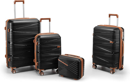 4-Piece Expandable Hardshell Luggage Set with TSA Lock (14/20/24/28) - Lightweight PP Suitcases, 360° Silent Spinner Wheels and Durable 100LB Handle for Air Travel (Black)