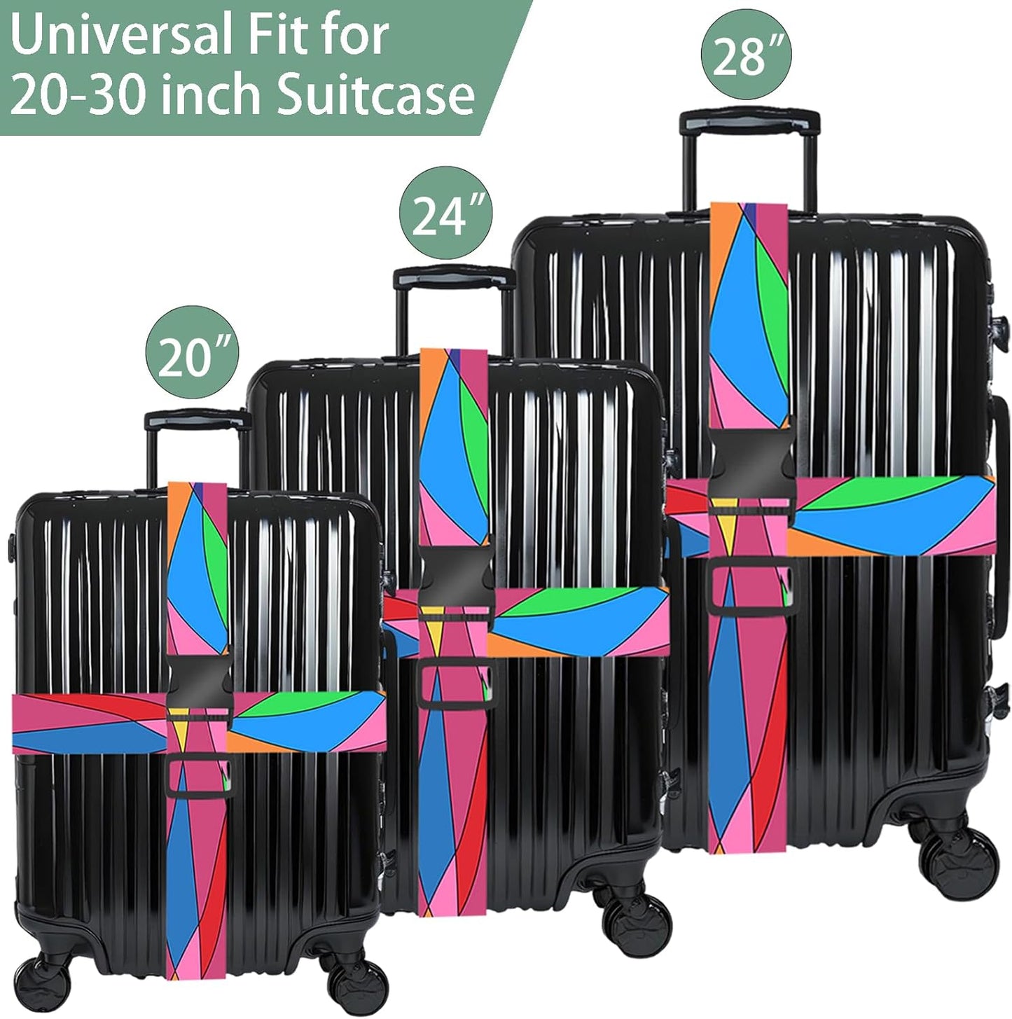 Colorful Luggage Straps for Suitcases, Adjustable Luggage Travel Belts to Keep Luggage Security While Travel, Strong Polyester Fabric, Easy-to-Recognize Stylish Design Travel Accessories, 2 Pack