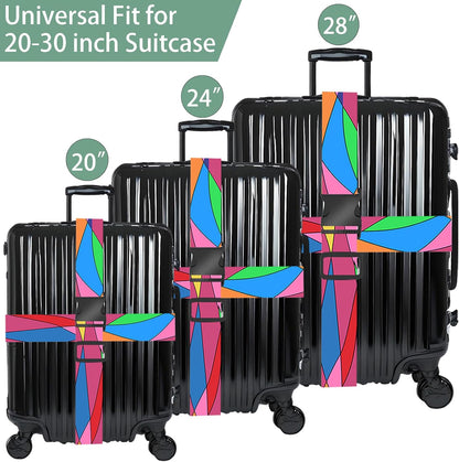 Colorful Luggage Straps for Suitcases, Adjustable Luggage Travel Belts to Keep Luggage Security While Travel, Strong Polyester Fabric, Easy-to-Recognize Stylish Design Travel Accessories, 2 Pack