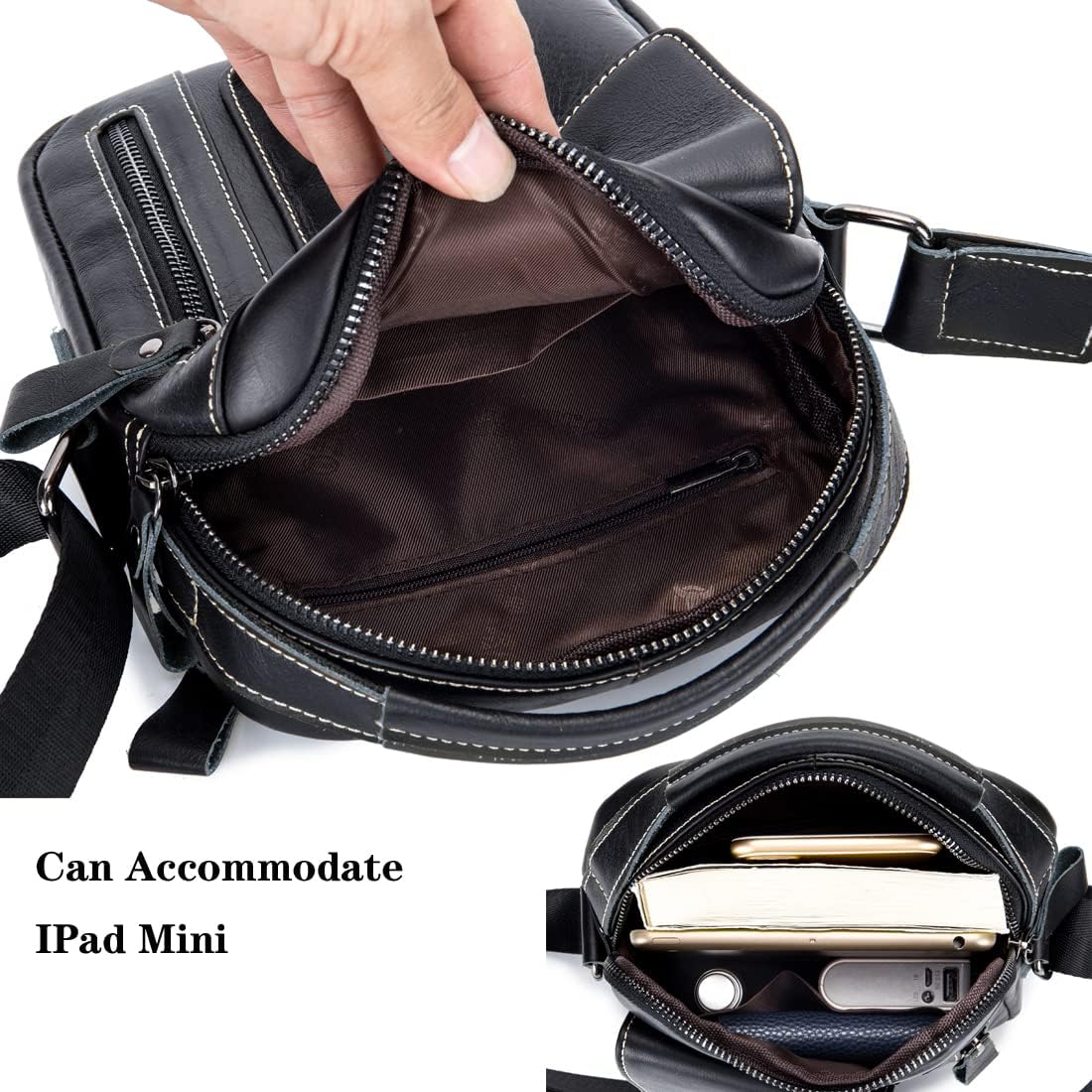 KPYWZER Genuine Leather Shoulder Bag Small Men Messenger Pack Handbag Sling Crossbody Bag Man Purse for Business