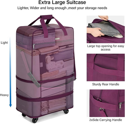 Hanke Suitcases with Wheels Expandable Foldable Luggage Bag Suitcase Collapsible Rolling Travel Bag Duffel Bag for Men Women Lightweight Suitcases without Telescoping Handle, Purple