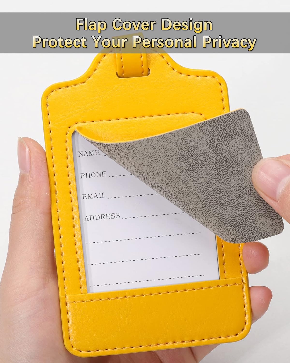 Teskyer Luggage Tags, 3 Pack Premium PU Leather Luggage Tags for Suitcases, Privacy Protection Travel Bag Tags, Yellow