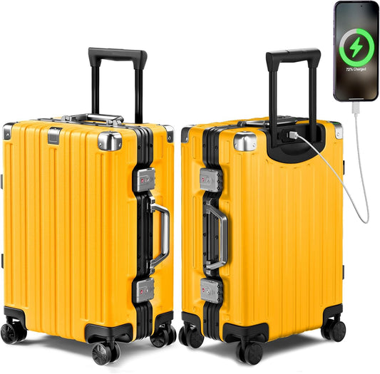 Krute Aluminum Frame Carry On Luggage 20 Inch Zipperless Luggages USB Charger Hardside PC Suitcase With Spinner Wheels Airline Approved Hard Shell Suitcases with TSA Lock (1 Piece)