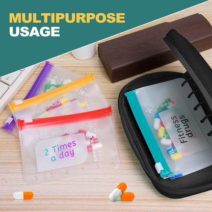 A7-L Water-Proof Pill Pouch Set， Large Pill Organizer, BPA Free, A7-L Pill Loose-Leaf Storage with Color-Coded Medicine Pouches, Reusable Travel Medicine Organizer， Zippered Pill Organizers Weekly