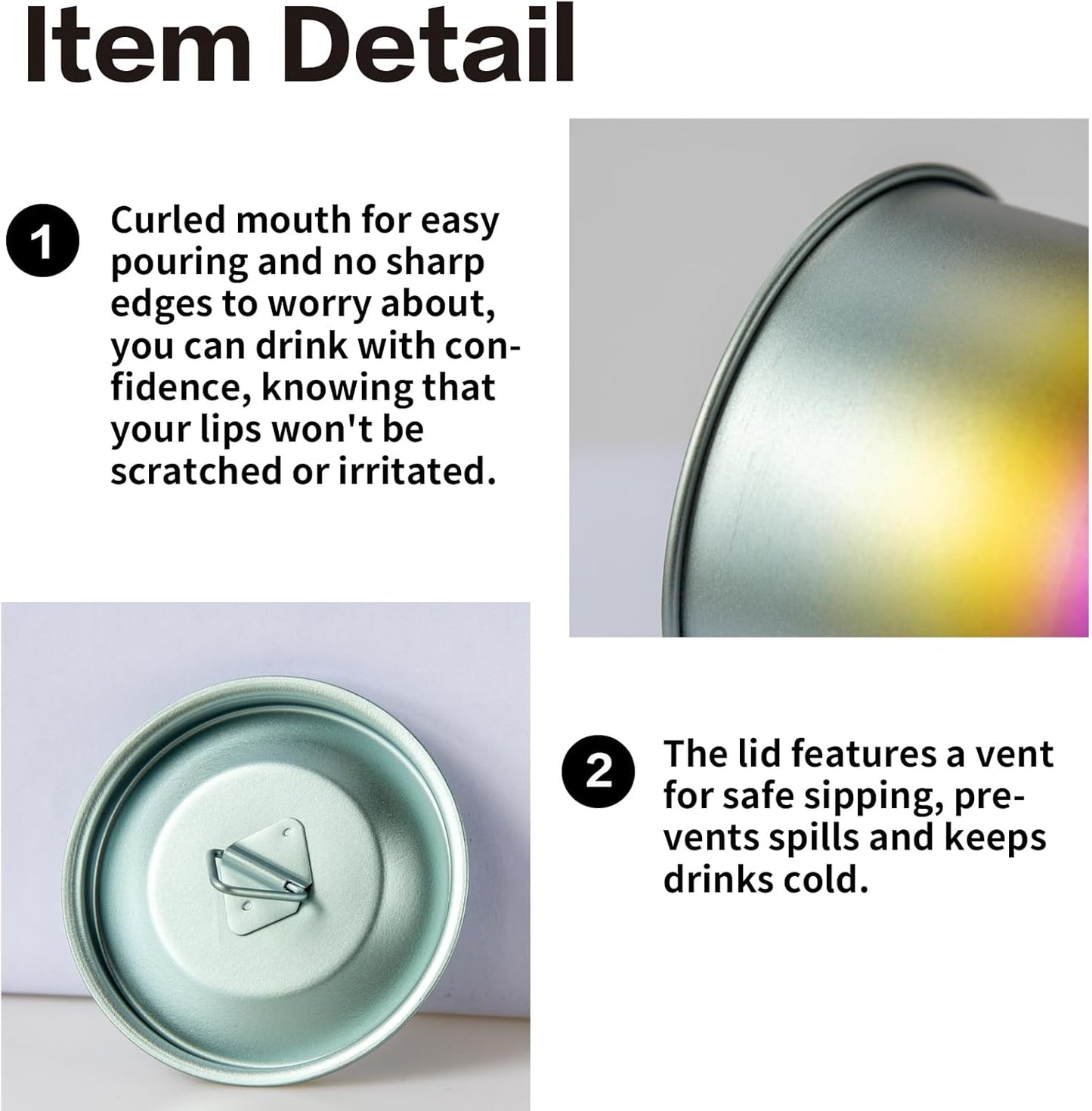 Titanium Camping Pot Mug 15oz (420ml) with Lid and Foldable Handle – Ultralight Camping Cup for Hiking, Backpacking, Outdoor Cooking, Rainbow