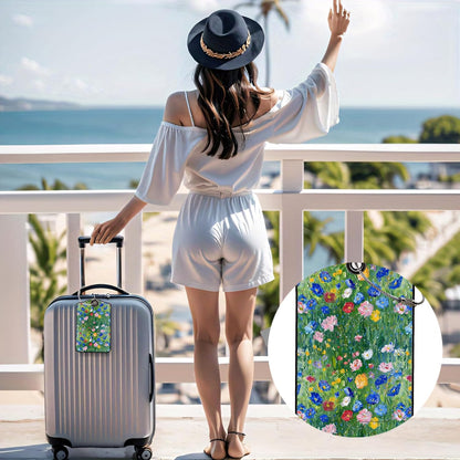 Luggage Tags for Suitcases, 2-Pack PU Leather for Cruise & Travel, Baggage ID Tags with Privacy Cover & Address Card, Durable Metal Ring, Kids Adults Travel Accessories, Impressionist Meadow