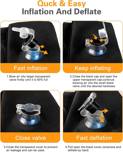 Sunany Inflatable Foot Rest Pillow , Adults Airplane Travel Pillow-Adjustable Height Cushions,for Kids to Sleep While Traveling,Suitable for Office, Home and Any Travel（Black）