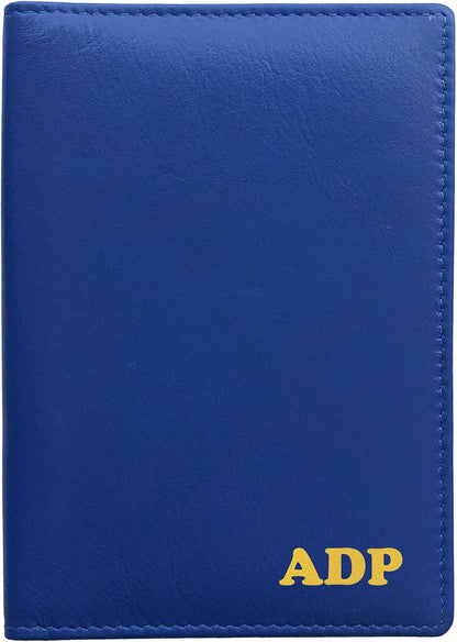 Personalized Monogrammed Cobalt Blue Leather RFID Passport Wallet