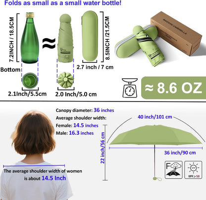 BAODINI Travel Mini Umbrella for Purse With Case Small Compact UV Sun Protection Sun Lightweight Tiny Pocket Umbrella for Women Kids and Men