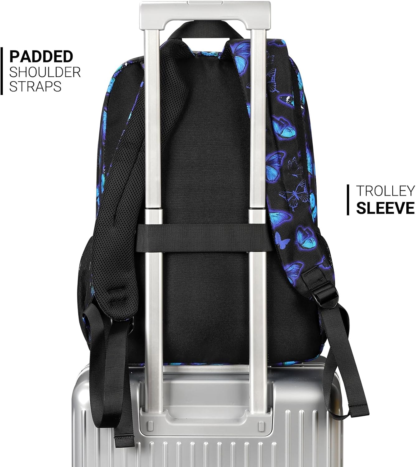 ZORFIN 26L Backpack for College, and Travel: Water Resistant Bookbag - Butterfly Black