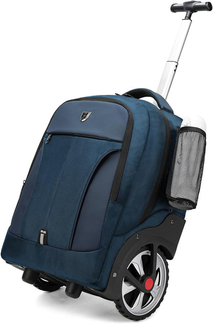 Rolling Backpack,Waterproof Backpack with Wheels for Business and Travel Commuter, Carry on Backpack with Laptop Compartment, Fit 17 Inch Laptop, Wheeled Backpack for Adults