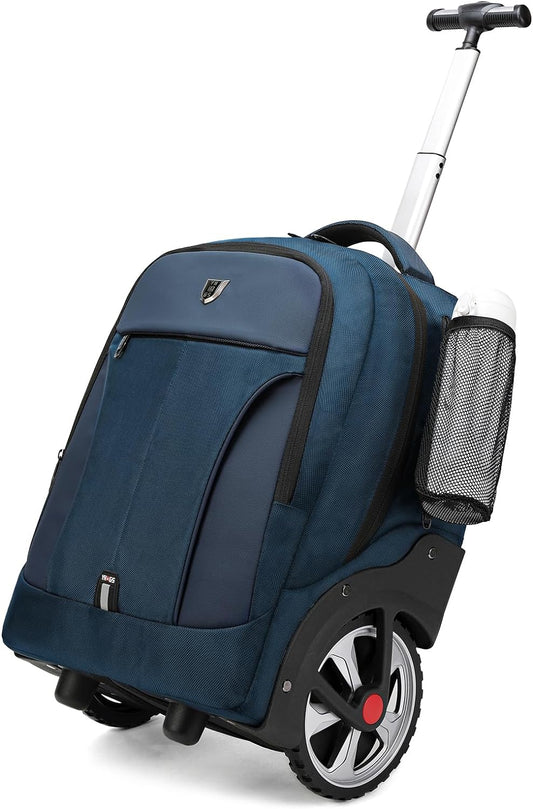 Rolling Backpack,Waterproof Backpack with Wheels for Business and Travel Commuter, Carry on Backpack with Laptop Compartment, Fit 17 Inch Laptop, Wheeled Backpack for Adults