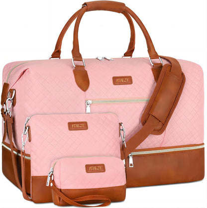 Weekender Bag for Women, Travel Duffel Bag Carry On Overnight Bag with Shoe Compartment Large Nylon Travel Weekend Tote Bag