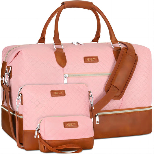 Weekender Bag for Women, Travel Duffel Bag Carry On Overnight Bag with Shoe Compartment Large Nylon Travel Weekend Tote Bag