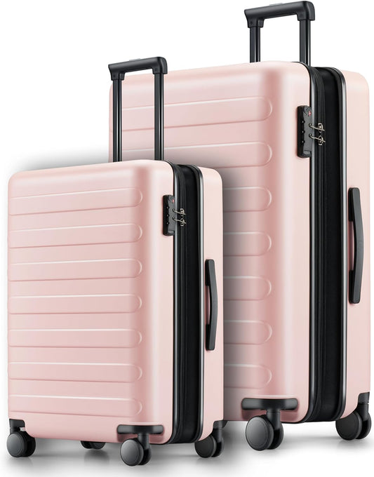 Carry on Luggage 22 X 14 X 9 Airline Approved, 20 Inch Luggage for 3-5 Days Travel, Double Spinner Wheels, 100% Hardshell PC, TSA Lock (00-Pink (Expandable), Set 2PCS (20-Inch/28-Inch))