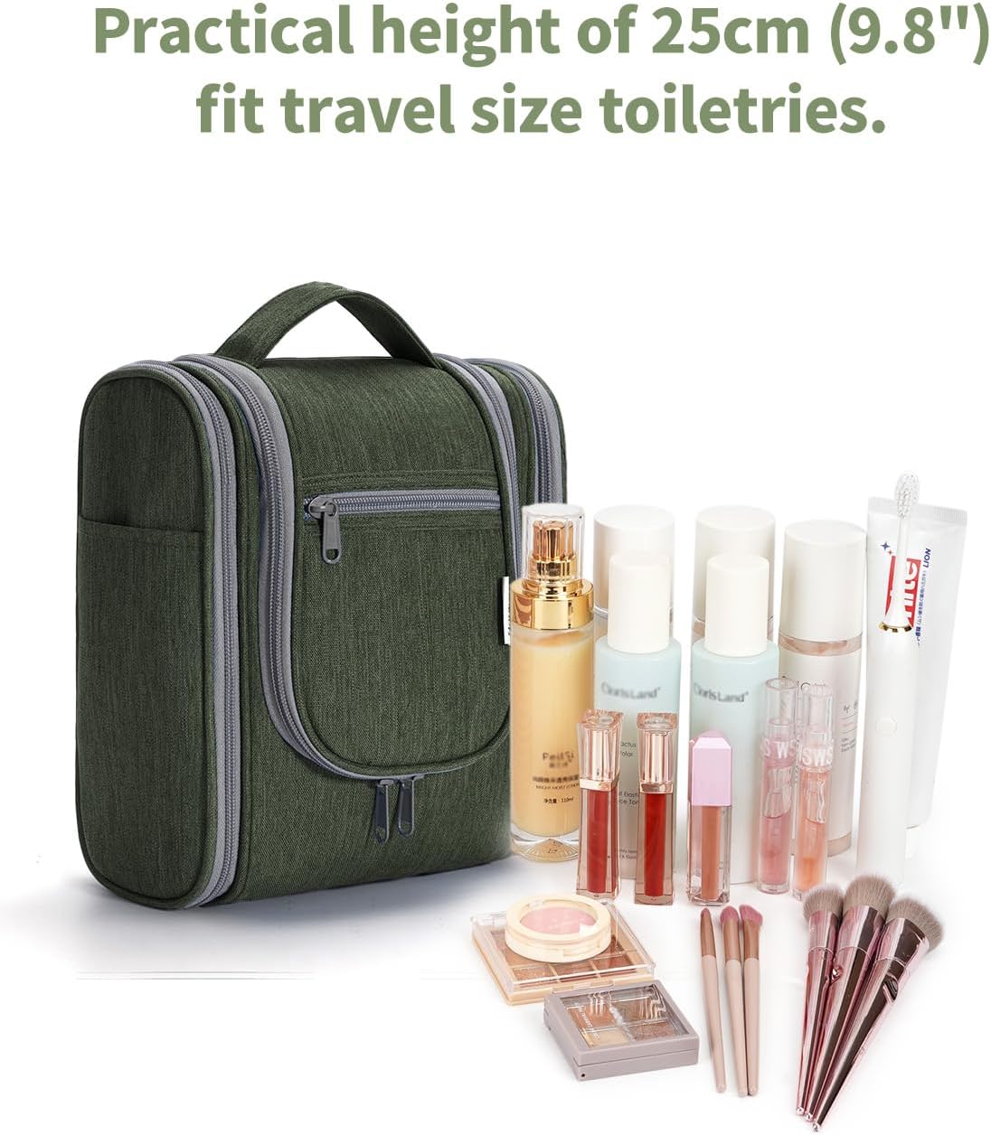 Narwey Small Hanging Travel Toiletry Bag Cosmetic Make up Organizer for Women and Men (Medium, Army Green)