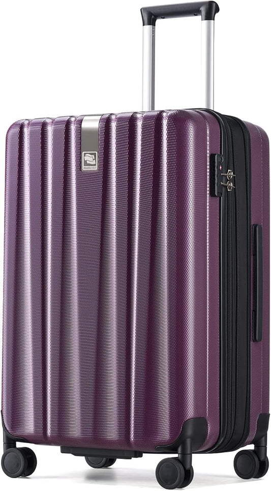 Hanke 24 Inch Expandable Checked Luggage Lightweight PC Hard Case luggage Suitcases with Wheels Travel Luggage Rolling Large Suitcase Travel Luggage Bag for Go To University (Purple)