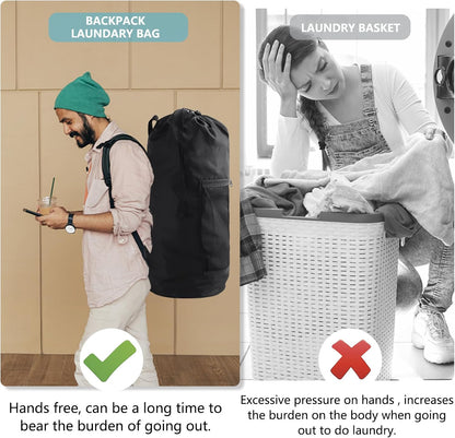 Laundry Bag Backpack,Olosar Extra Large Travel Laundry Bag with Mesh Pocket & Adjustable Shoulder Straps,Dirty Clothes Travel Bag for College Students Dorm,Apartment(Black)