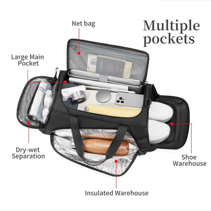 Duffle Bag for Travel, Carry on Gym Bag for Men, Waterproof Sport Bags with Shoe Compartment, 40L Weekender Men Tote Bag for Camping, Hiking, Trips - Black (CORDURA®)