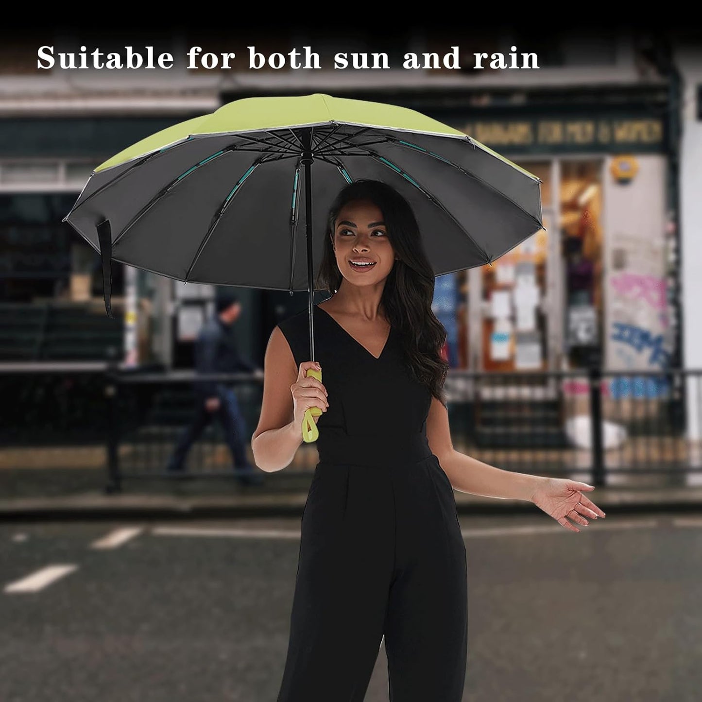 Large Double-Ribs Umbrella Automatic Folding Umbrella for Women Men, Travel, UPF 50+ UV Protection