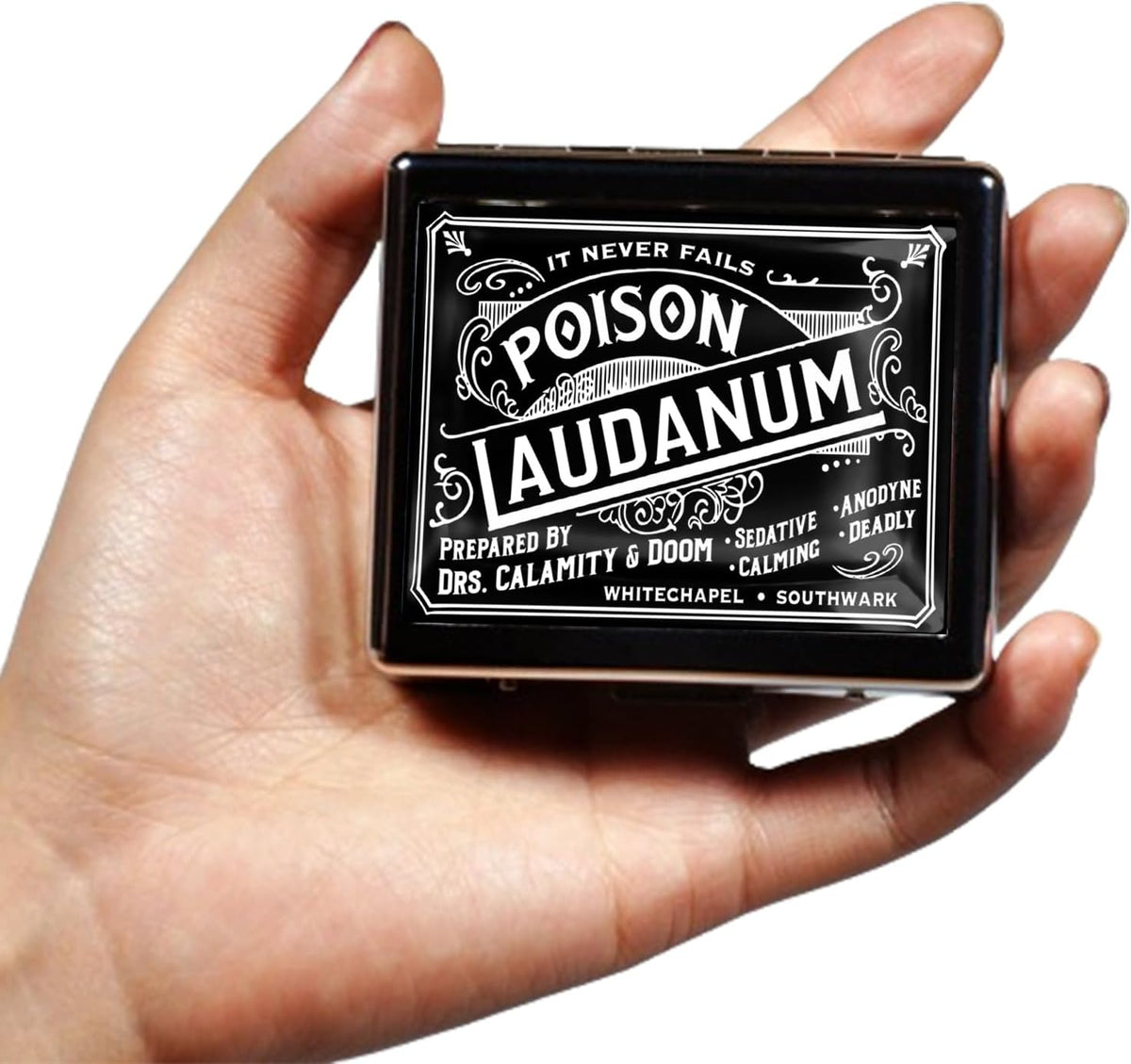 Silver Vintage Pill Box 7 Day Metal Pill Box with Mirror and 8 Compartments Cute Travel Pill Organizer for Purse (Vintage Halloween Label)