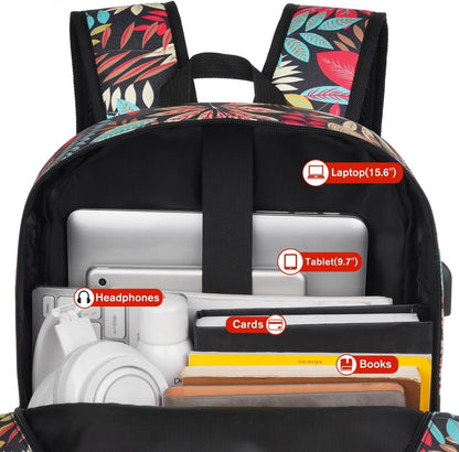 Laptop Backpack Women,School Backpack Printing with USB Port for College Work Business Travel