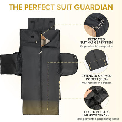 3-in-1 Rolling Garment Bags for Travel, Glitter Wheeled Carry-On Suit Luggage with Shoe Storage & Detachable Bag, Convertible Duffel Bag for Men Women Business Trips Weekender, Wrinkle-Free (Black)