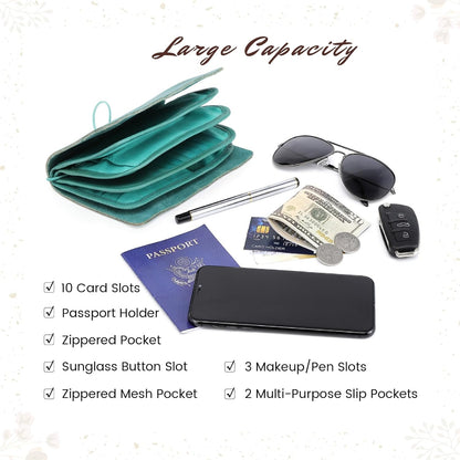 Genuine Leather Nomad Organizer Travel Wallet | Women's Wallet Clutch Passport Holder
