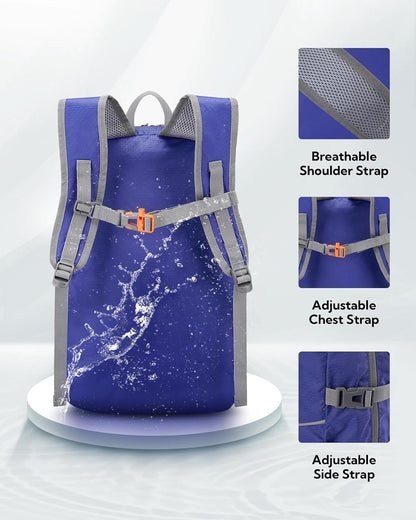 WATERFLY Hiking Foldable Daypack Backpack: 25L Ultra Lightweight Packable Waterproof Outdoor Travel Day Pack for Woman Man