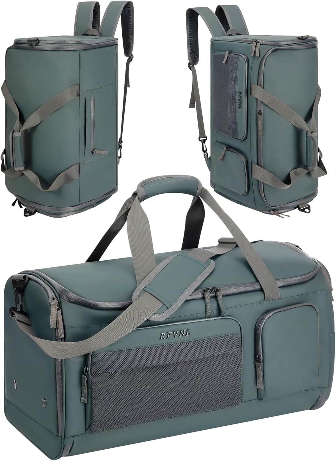 Large 3 In 1 Waterproof Garment Duffle Bags for Travel with Shoe Compartment, Mens Carry On Convertible Garment Bags for Travel Combo with Wet Compartment, Suit Bag Travel for Men and Women (green)