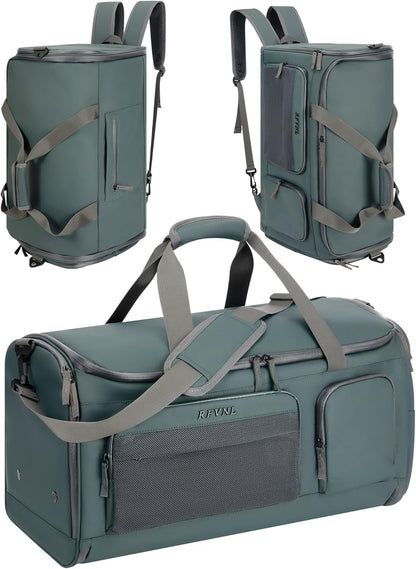 Large 3 In 1 Waterproof Garment Duffle Bags for Travel with Shoe Compartment, Mens Carry On Convertible Garment Bags for Travel Combo with Wet Compartment, Suit Bag Travel for Men and Women (green)