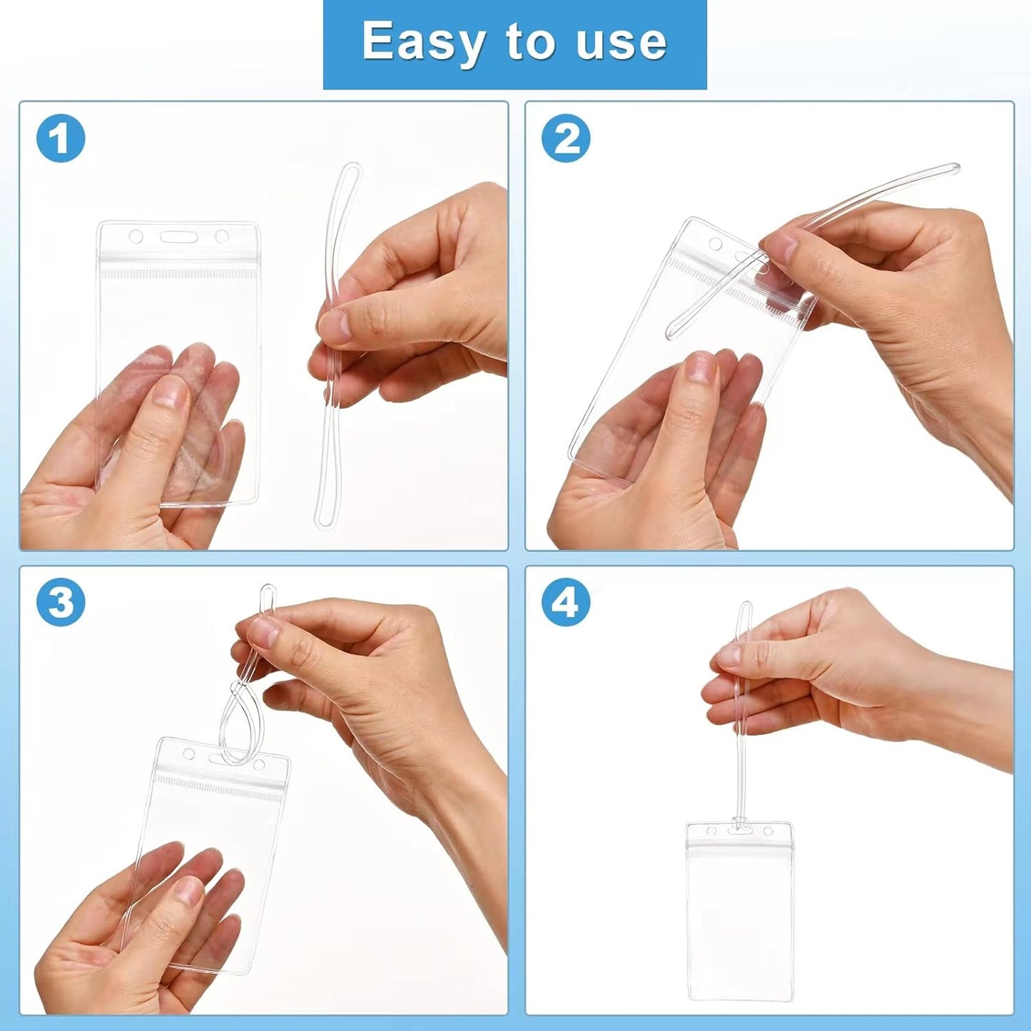 50 Pcs Clear Luggage Tags Bag Tags Holder Identification ID Card Badge Holder with 50 Pcs Clear Luggage Tag Loop Straps for Business Travel and Office Supplies