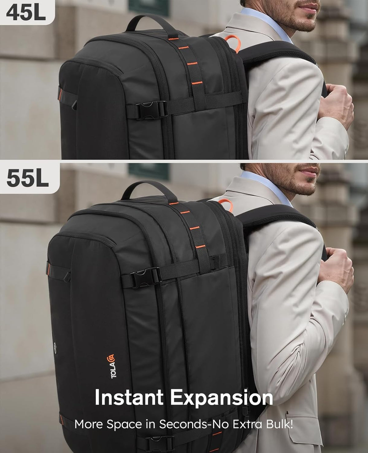 Tolaccea Travel Backpack with Garment Bag, Suit Carry On Backpack, TSA Flight Approved for Travel & Business Trips with Dual Laptop Storage for 17.3" and 12.9" & Extra Toiletry Bag, 45-55L Expandable