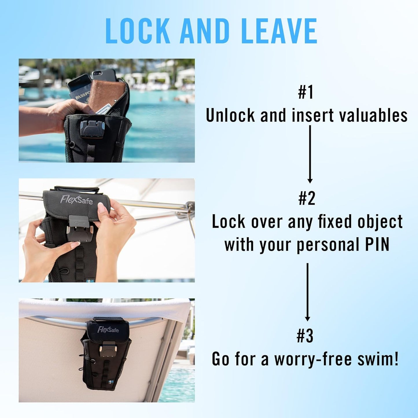 Aquavault | Flex Safe | Beach Chair Vault | Anti theft combination lock | 3 Digit Programmable lock | Water resistant, Slash Resistant and RFID Blocking (Black)