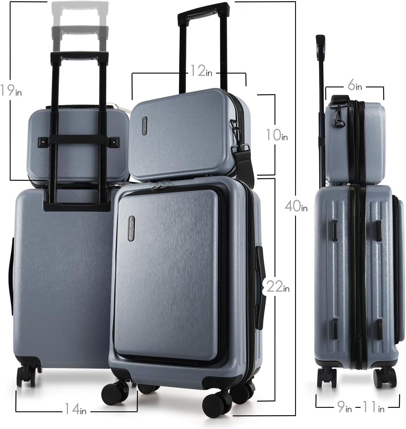 22 Inch Carry On Luggage 22x14x9 Airline Approved, Carry On Suitcase with Wheels, Hard-shell Carry-on Luggage, Durable Luggage Carry-On, Grey Small Suitcase with Cosmetic Case