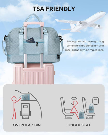 Voguewood Girl Duffle Bag for Tweens with Shoe Compartment, Monogrammed Overnight Travel Bag for Women, Including Wet Pocket & Trolley Sleeve (Letter K)