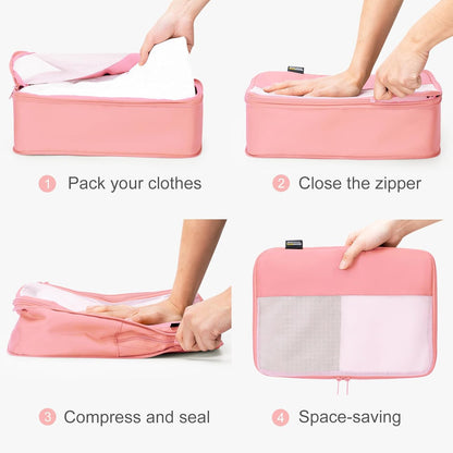 6 Set Compression Packing Cubes for Travel Essentials, Luggage Organizers for Suitcases (Dusty Pink)